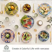 thumbnail image 4 of 16-Piece Moroccan Colorful Porcelain Dinnerware Set, Round Dinner Set for 4, Vibrant Tableware, 4 of 8