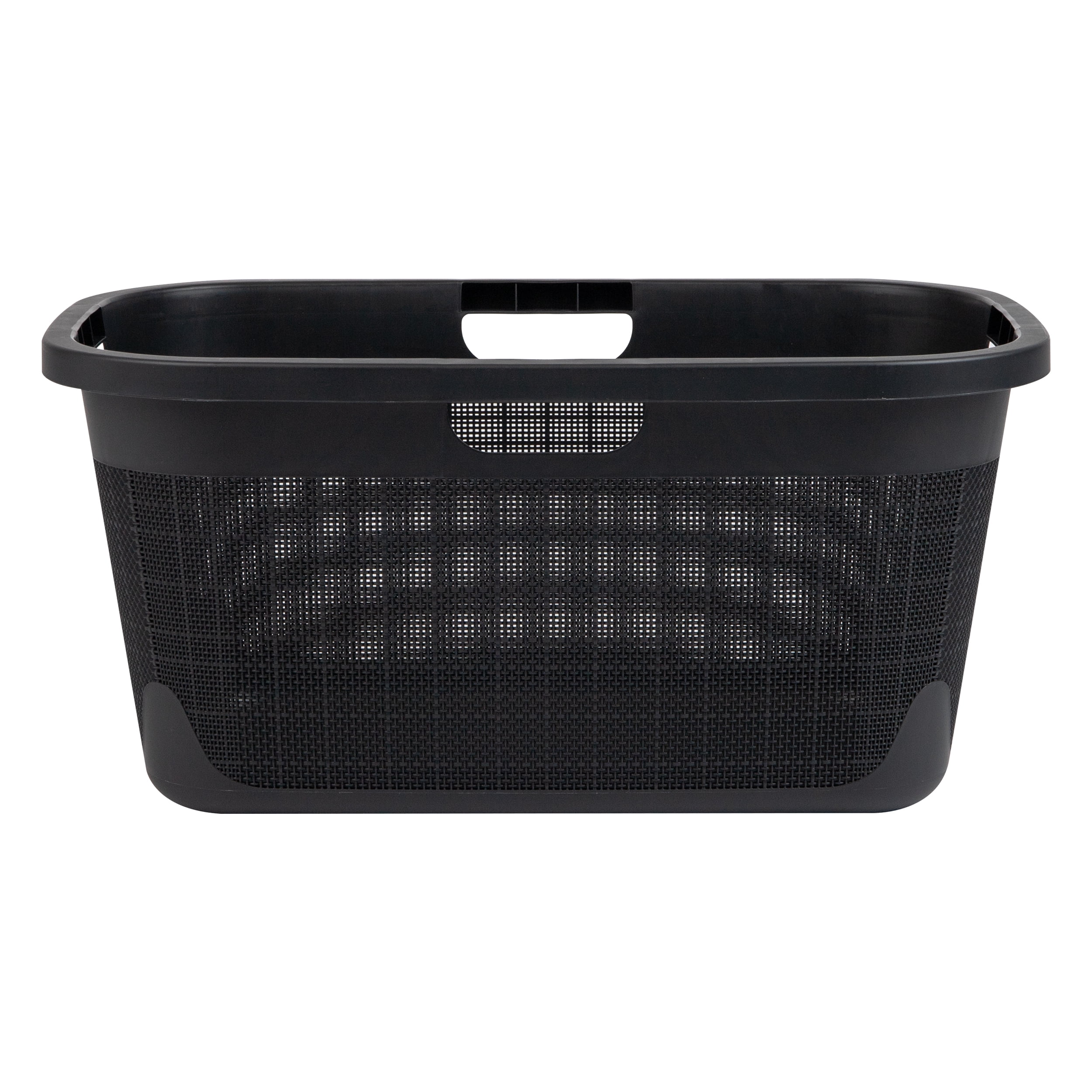 Mind Reader 40L Laundry Basket, Clothes Hamper, Linen Design, 23.25”L x 15.25”W x 11”H, Black