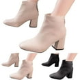 thumbnail image 3 of NECHOLOGY Botas Mujer Adulto Femenino Zapatos Botines mujer Botines de de otoño para mujer, punta redonda, parte inferior plana , cremallera cómoda, Color sólido (Beige, 6.5), 3 of 4