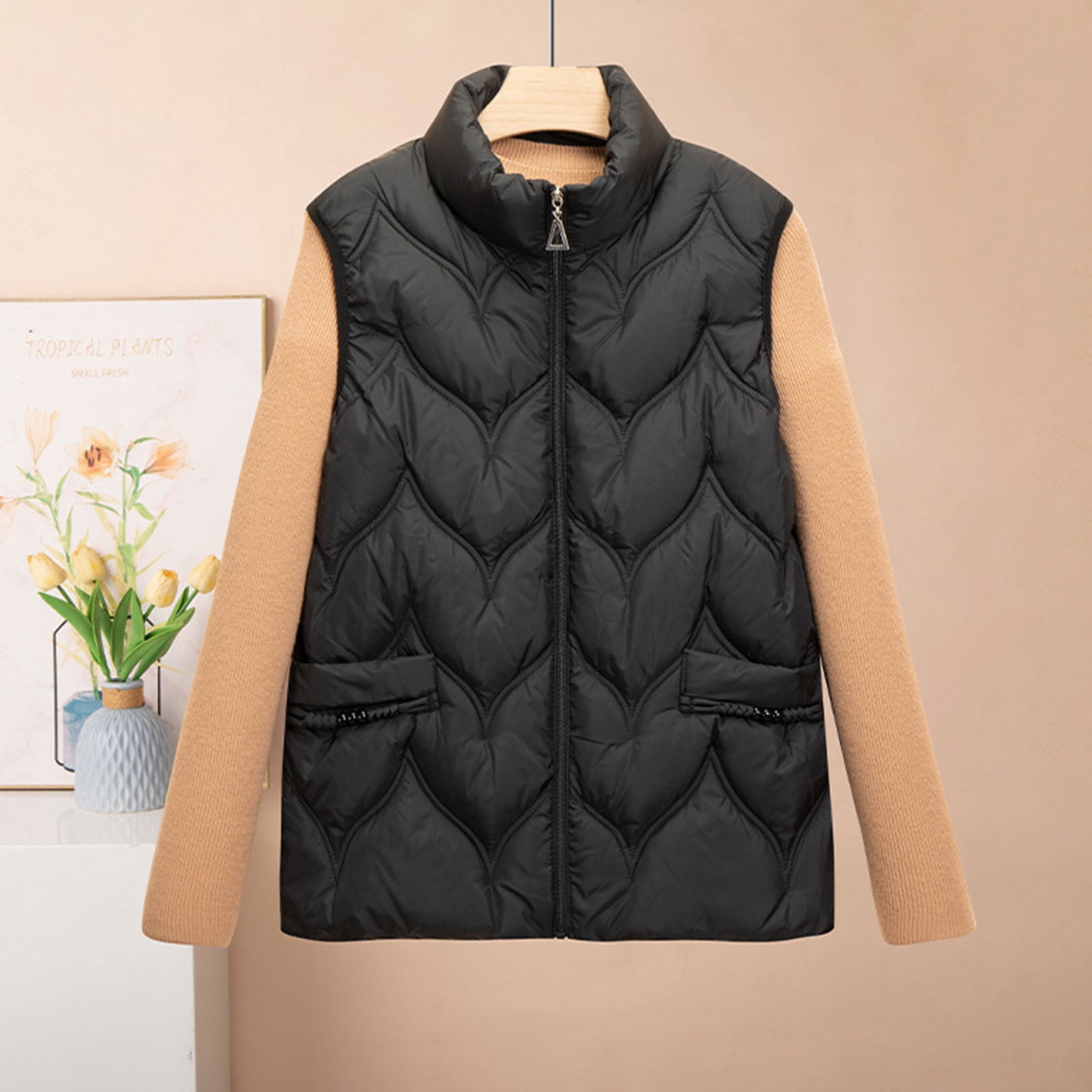 Doudoune Zippee Homme Sans Manches Col Montant Automne Hiver Casual Veste Chaude Couleur Unie