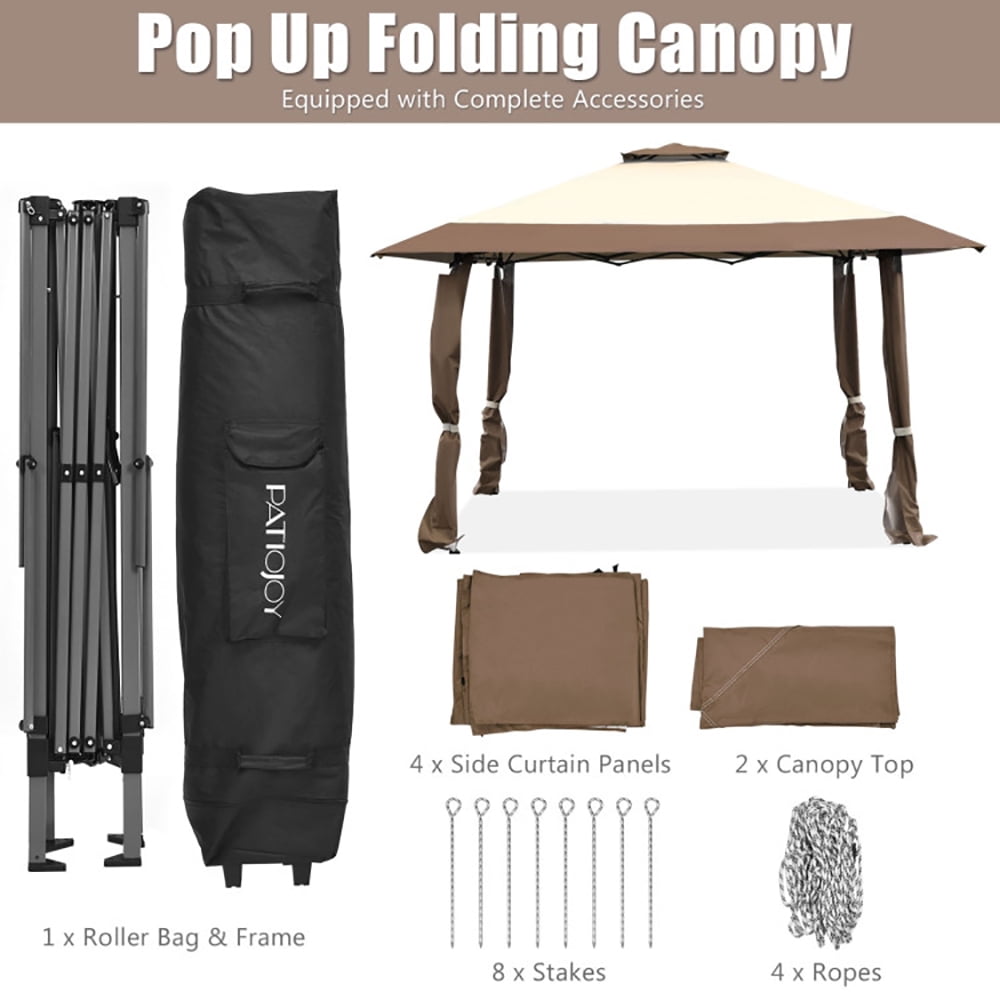 Aimee Lii 13 Feet x 13 Feet Pop Up Canopy Tent Instant Outdoor Folding Canopy Shelter, Backyard Canopy Gazebo, Brown