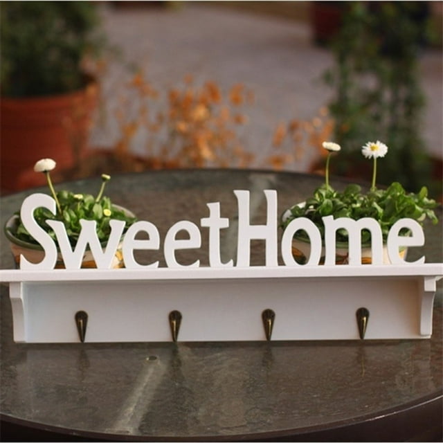 Estantería de pared Sweet Home Style con 4 ganchos - Estante organizador de PVC blanco para llaves, toallas y decoración, 18,5" x 6,3" x 3,1"