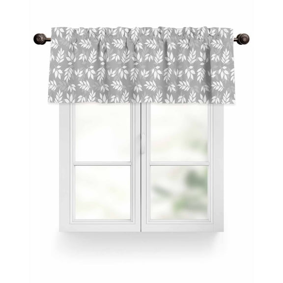 Valance for Windows 42"W x 18"L Spring Pastoral Leaves Gray Kitchen Curtains Light Filtering Curtain Valances Rod Pocket Curtains for Bedroom Farmhouse Living Room
