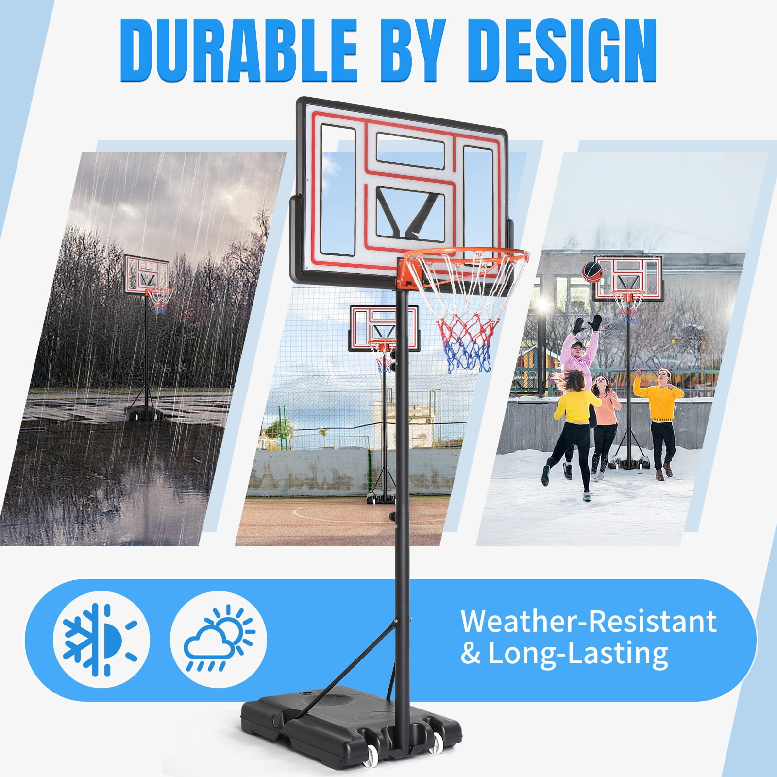 Ktaxon 44inch Portable Basketball Hoop Outdoor, Basketball Goal System 4.4-10ft Height Adjustable, Shatterproof Backboard, Red