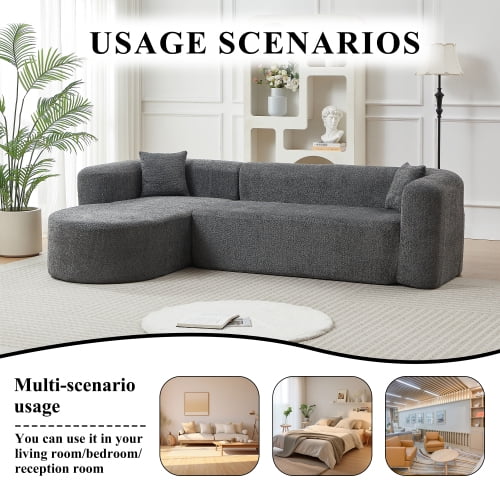 109.4" Modular Sectional Sofa with Curved Back, Chenille Upholstery, L-Shape Left Chaise, Cloud Couch for Living Room, Gray