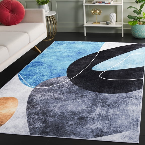 Safavieh Santa Monica Beatrice Abstract Machine Washable Area Rug, Dark Gray/Turquoise, 5' x 8'