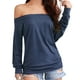 thumbnail image 3 of Whataatahia Top con hombros descubiertos para mujer, jersey de manga larga de Color puro, camisa holgada elástica para mujer, Top para fiesta diaria, trabajo azul XXL, 3 of 6