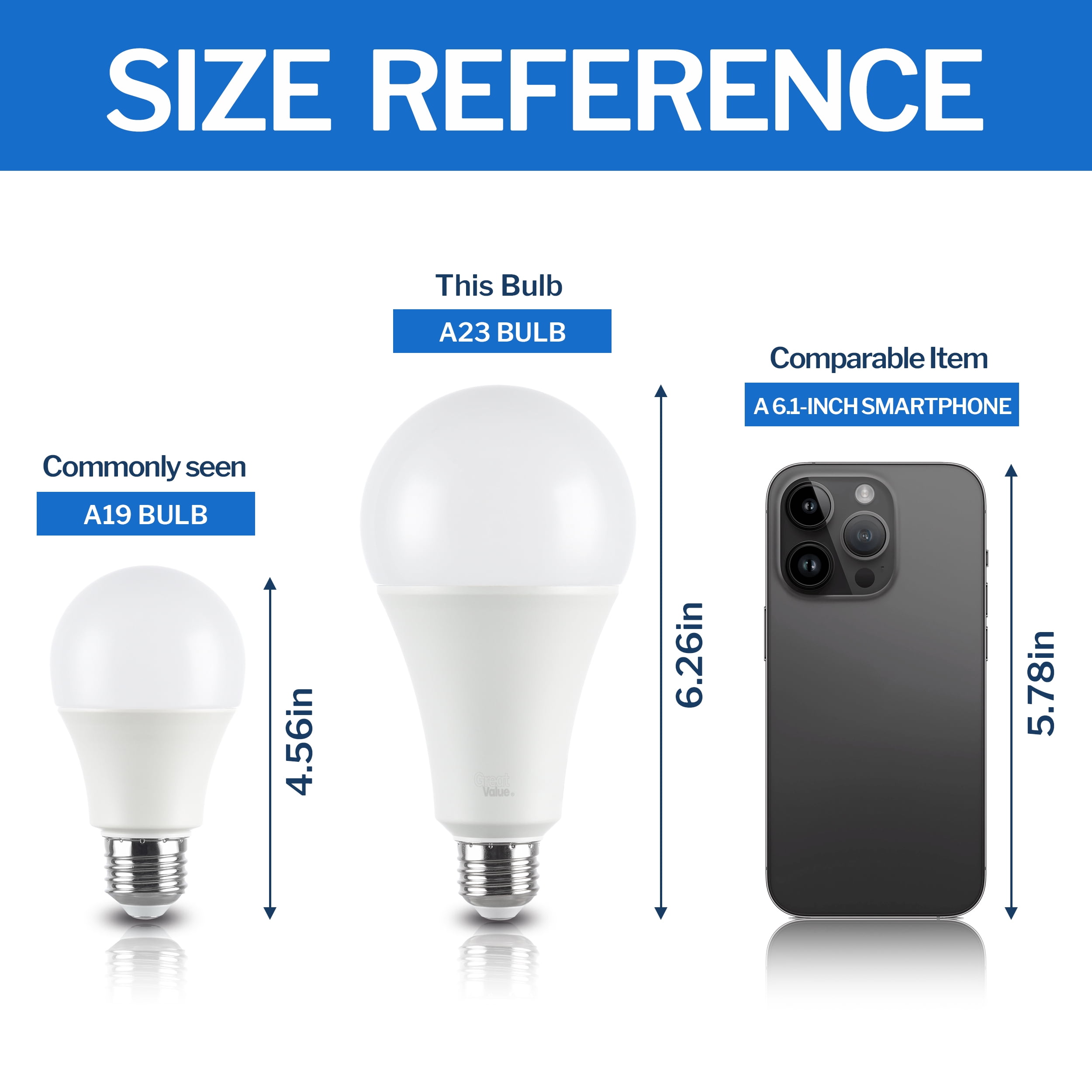 (2 pack) Great Value High Output A23 LED Light Bulb, 27-Watt (200W Equivalent), Soft White, E26 Medium Base