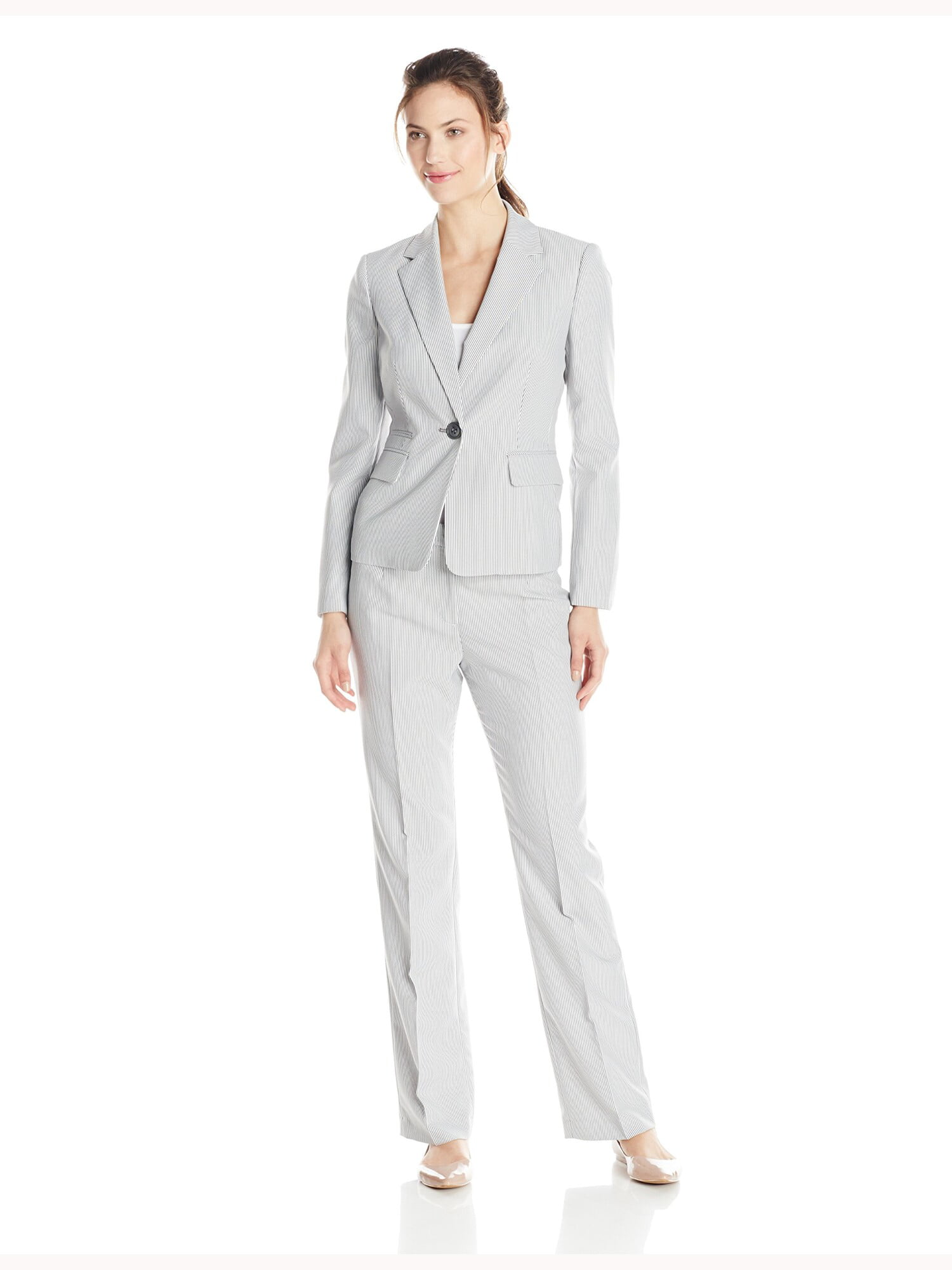 Le Suit - LE SUIT Womens Black Pinstripe Blazer Straight leg Wear To ...