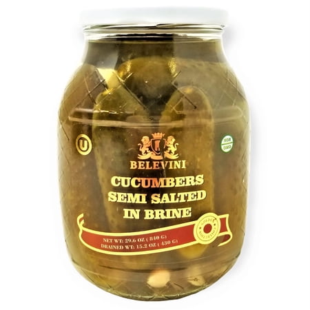 Belevini Cucumbers Semi Salted in Brine, Kosher, Vegan, Non-GMO, 29.6oz/840 grams, Pack of 1