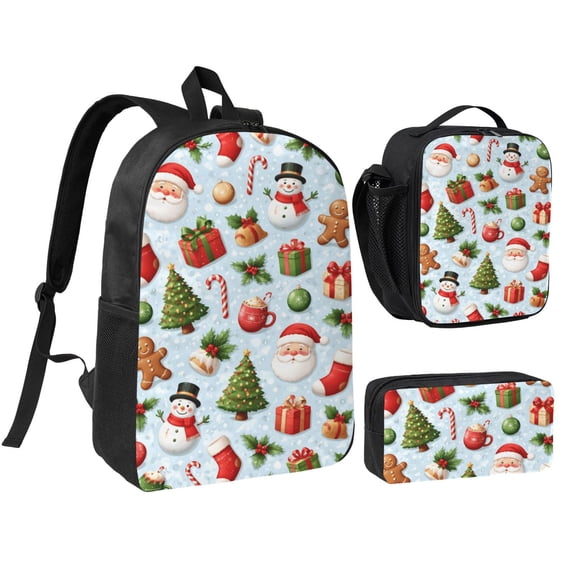 Christmas Pattern Backpack Set 3pc ,Backpack with Lunch Bag and Bag 17 Inch