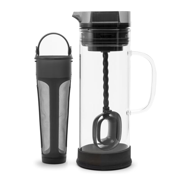 Primula Cold Brew 1.6 Qt. Temperature Safe Borosilicate Glass Carafe Coffee Maker with Brew Core and Flavor Mixer - Smokey Gray