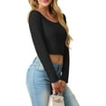 thumbnail image 3 of Cueply Womens Long Sleeve Shirts Spring Fall Fashion 2025 Basic Crop Tops Going Out Square Neck Tees Shirts Workout Outfits Y2k Clothes, 3 of 6