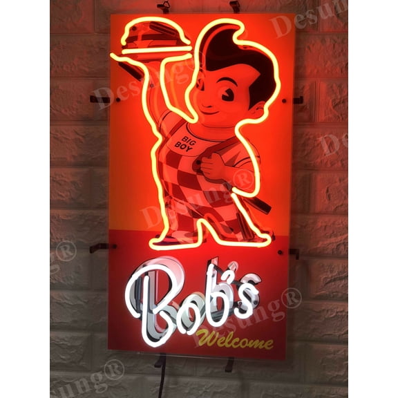 Queen Sense 20"x16" Bob's Big Boy Restaurant Diner Neon Sign HD Vivid Printing Handmade Artwork Neon Light 120BOBSBVVD