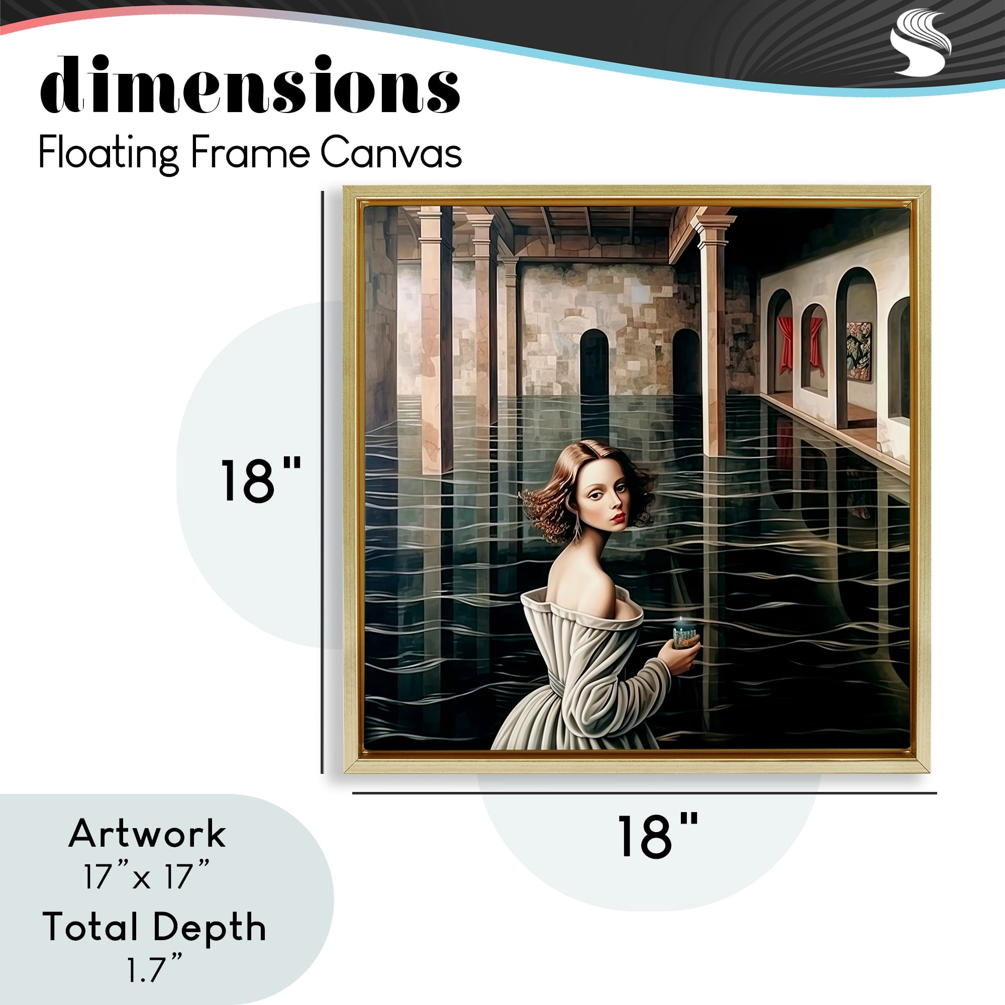 Portal Of Reflections Gold Framed Floater Canvas Wall Art, design by Sasha