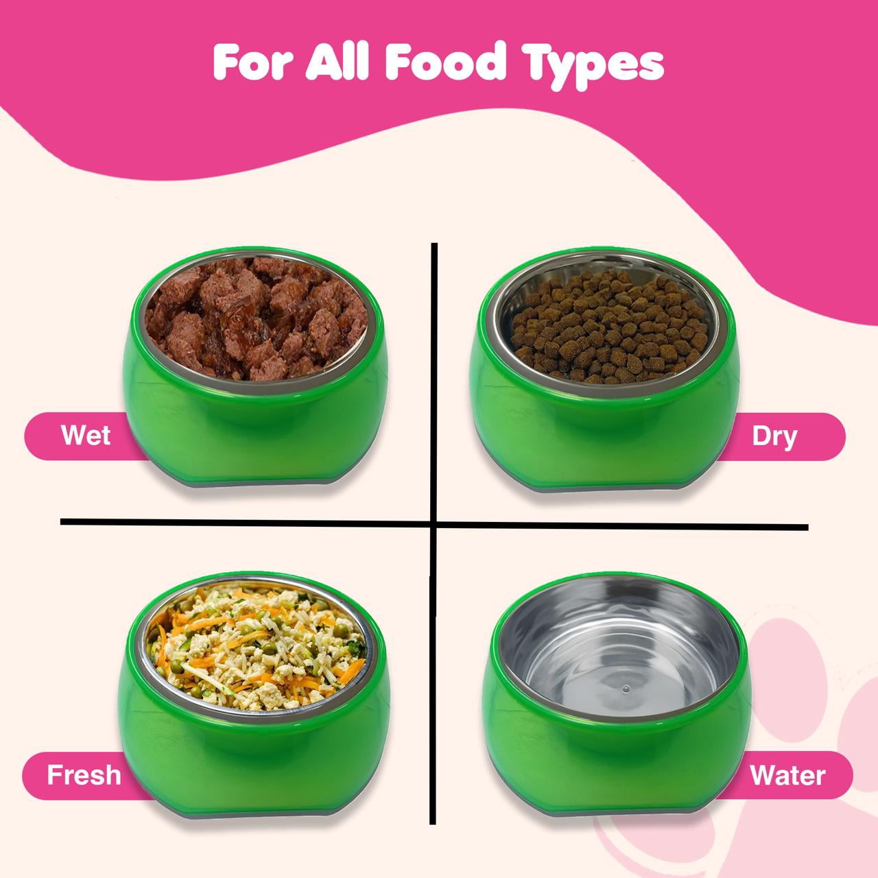 Happinesque 1Pc Stainless Steel Dog & Cat Bowl with Pellucid Plastic, Anti Skid, Non Tip, 4 Cups (Green)