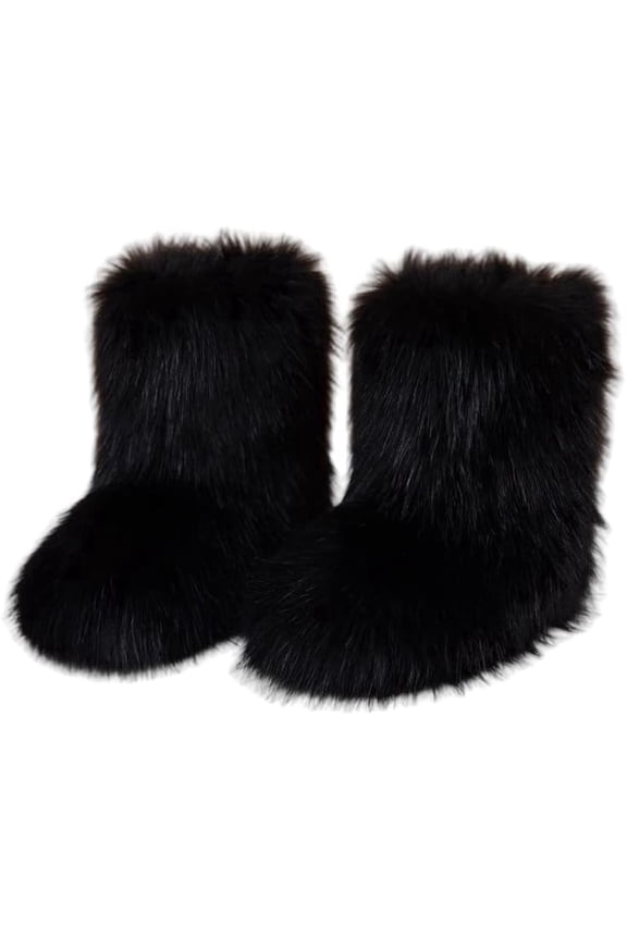 Women's Faux Fur Boots Fluffy Short Snow Boots Mid Calf Warm Comfortable Outdoor Flat Shoes Winter Fashion