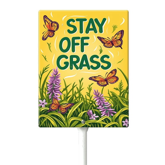 Eveokoki Stay Off Grass Sign with Metal Stakes, 8"x 12" Stay Off Grass Aluminum Signs for Yard, Weatherproof, Sturdy