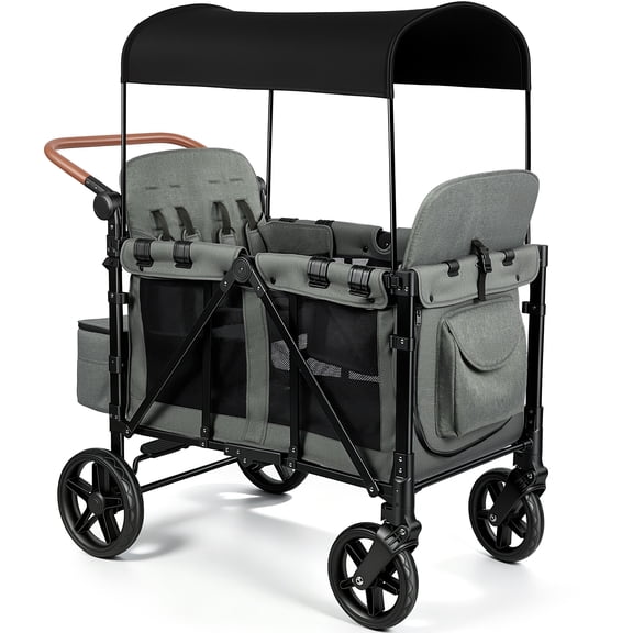 Vomeast 4-Seater Wagon Stroller, Outdoor Baby Stroller Wagon for 4 Kids,Grey