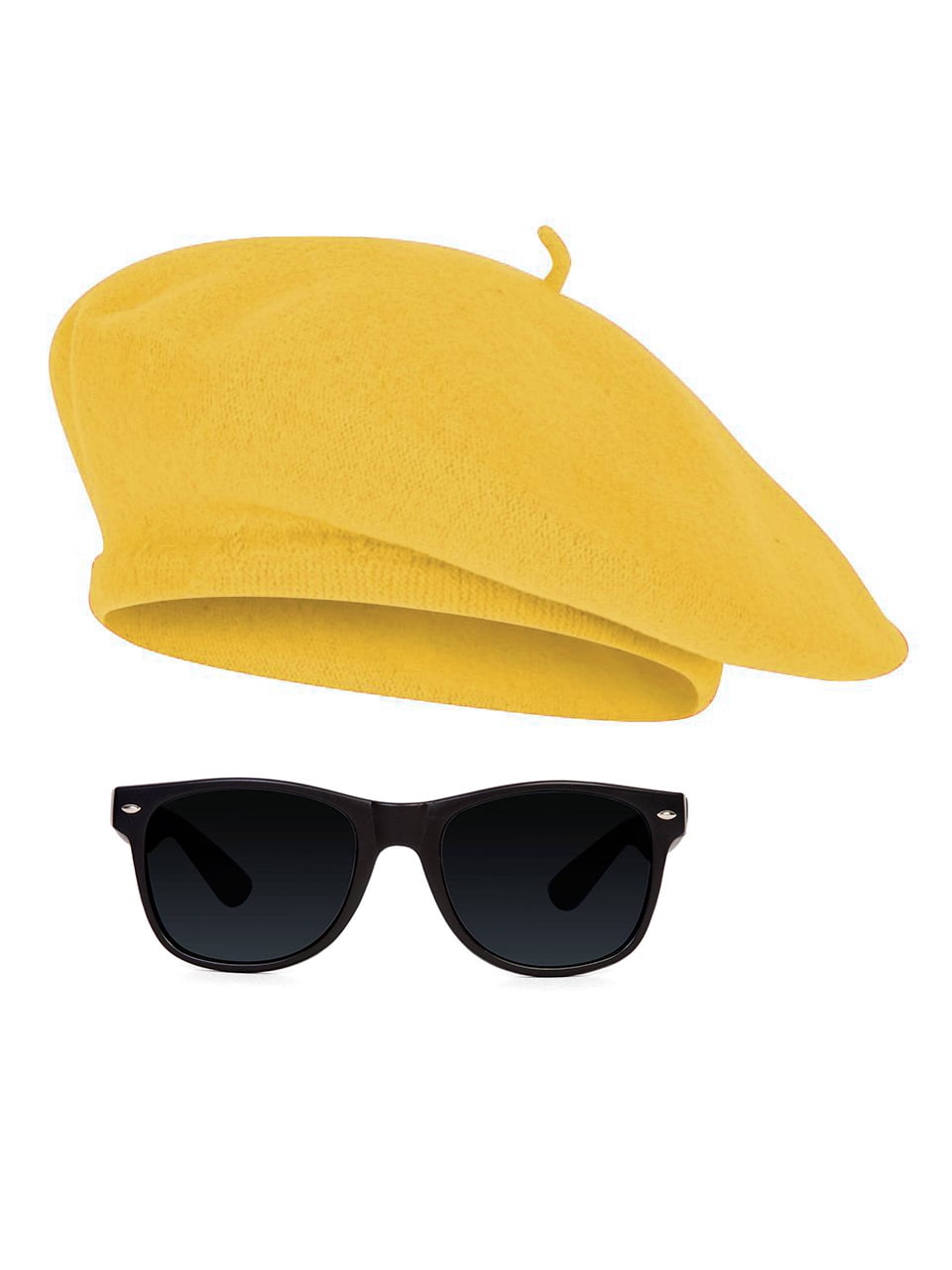 【Bibiy.】　MONIQUE BERET 1950s Beatnik Hipster Combo Kit Beret and Sunglass, Yellow