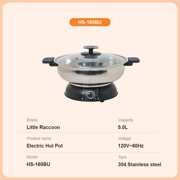 LP Living Plus Electric Dual Sided Shabu Shabu Divider Hot Pot with Burner  and Glass Lid, 5.0L, Stainless Steel with Multi Control