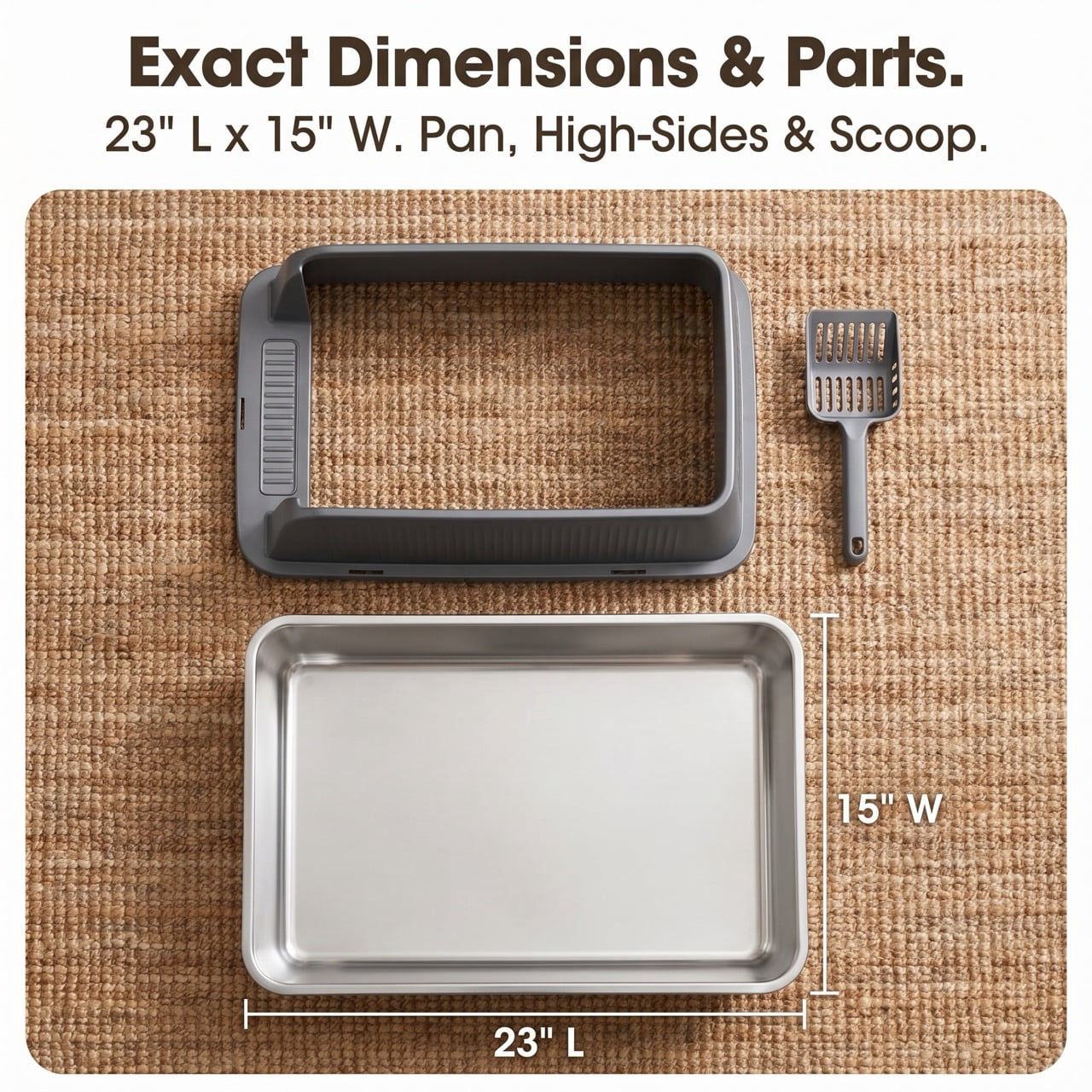 DURAMOXLQ XL Stainless Steel Cat Litter Box with High Sides, 23"x15" Large Metal Litter Pan for Big & Multi Cats, Odor Control, Open Top