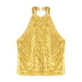 thumbnail image 3 of YiZYiF Girls Metallic Shiny Halter Crop Top with Pleated Skirt for Cheer Leader Modern Jazz Dance Wear Gold 12, 3 of 7
