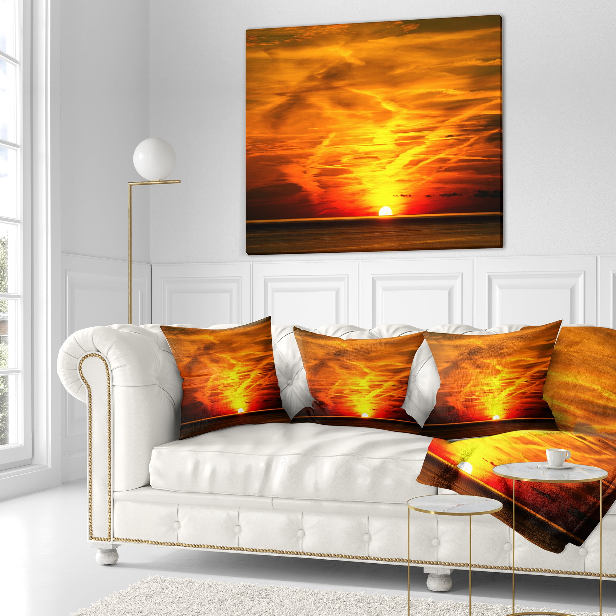 Designart Sunset in Liguria Italy - Landscape Photography Throw Pillow - 16x16