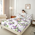 thumbnail image 4 of Manfei Spring Graden 4 Pieces Queen Sheet Sets for Girls Female Women,Chic Purple Flowers Ultra Soft Flat Sheet,Green Purple Queen Fitted Sheet,Breathable Home Decor, 4 of 7
