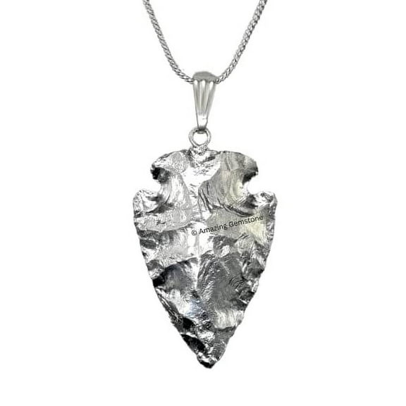 Silver Coated Fancy Jasper Arrowhead Necklace for Men Women