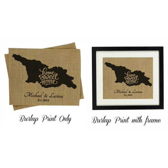 Darling Souvenir Home Sweet Home Burlap Print Wall Decor Georgia Map Personalized Housewarming Gift-Burlap Print Only(8 x 10 Inches)