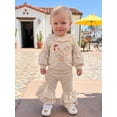 thumbnail image 6 of RUINIXCW Toddler Girls Fall Outfits Floral Chicken Embroidery Ruffle Sweatshirt and Elastic Bow Flare Pants Set 2 Piece Clothes, 6 of 9