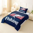 thumbnail image 3 of Feelyou Rustic Largemouth Bass Fish Twin Comforter Sets for Men Adults, Retro USA Star Stripe Bedding Set, Navy Red, Blue Reversible, 2 Pieces, 3 of 6