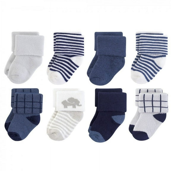 Touched by Nature Baby Boy Organic Cotton Socks, Blue Elephant, 0-6 Months