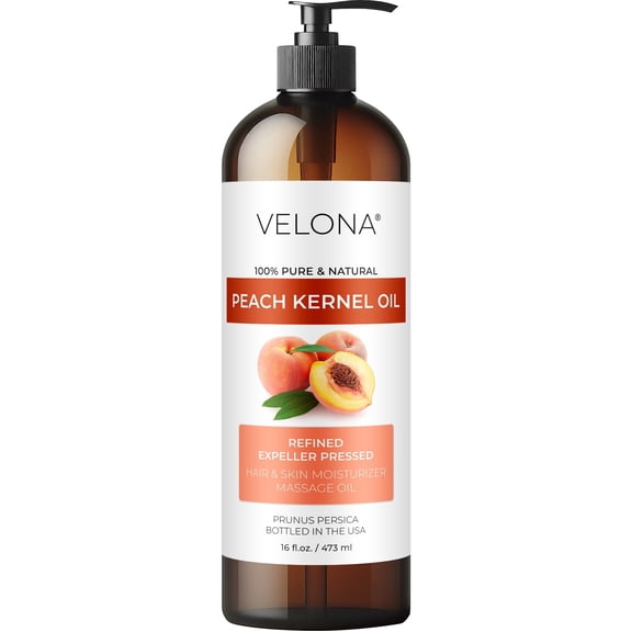 Peach Kernel Oil by Velona - 16 Fl Oz | 100% Pure and Natural Carrier Oil | Refined | Cooking, Skin, Hair, Body & Face Moisturizing | Use Today - Enjoy Results