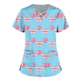 thumbnail image 4 of TIMIFIS Hauts de Sarrau pour Femmes Saint-Valentin Hauts à Manches Courtes pour Femmes Uniforme de Travail Blouse à Poche Imprimée de la Saint-Valentin avec Poches - Imprimé Bleu, 4 of 5