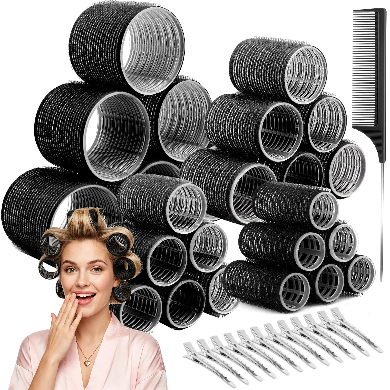 Livhil 24pcs Hair Rollers for Women Set, Reusable Velcro Rollers for Hair, Self Grip Rollers Hair Curlers, Heatless Curls