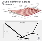 SUNCREAT Outdoor Hammock with 12ft Steel Stand, 146” (L) x 55.1” (W) x 44.1” (H), Red Stripes