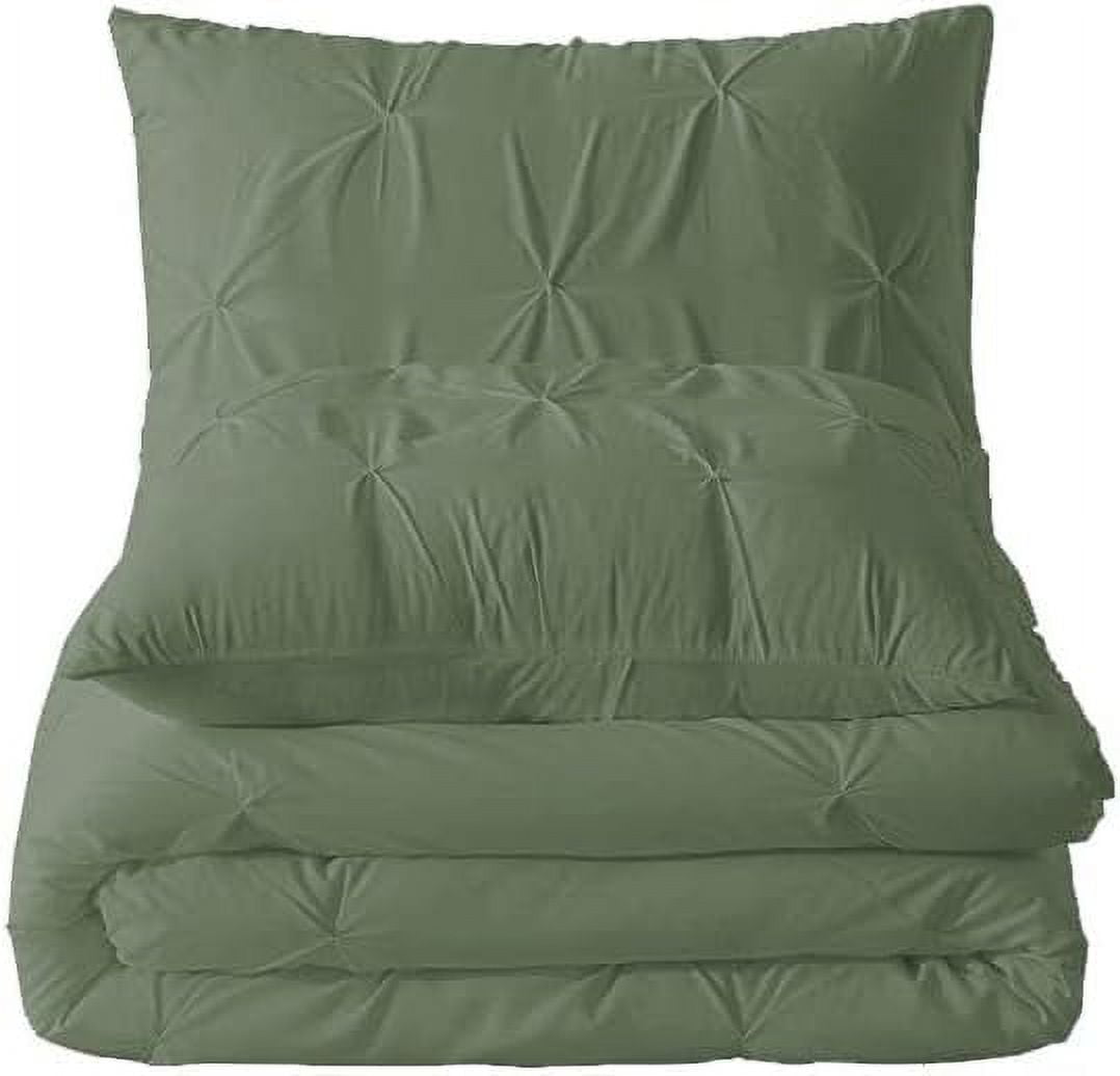 3 Piece Pinch Pleated Duvet Cover Set 100% Cotton 1000 TC with Zipper Closure & Corner Ties Pintuck Bedding Duvet Cover - King/California King Size (94" x 104") Inch, Sage Solid