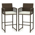 thumbnail image 1 of Costway Patio Bar Stools Set of 2 PE Rattan Bar Height Chairs with Backrests & Armrests, 1 of 9