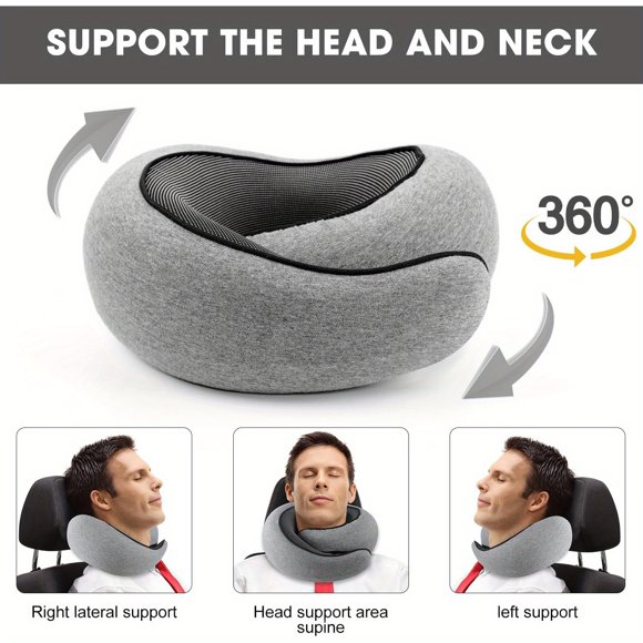 Eoumupi Memory Foam Gray Travel Pillow, Adult Neck Support Pillow,Removable Cover,1 pc,360g