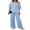 Clear Blue, variant on Lounge Sets for Women Off Shoulder Short Sleeve Tops and Long Pants 2 Piece Set Summer Soft Matching Outfit