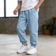 thumbnail image 1 of Ceisia Boys Elastic Waist Casual Athletic Pants Cotton-Linen Like Stretchy Breathable Cuffed Ankles Sweatpants for 5-15 Years Blue for 9-10 Years Gifts, 1 of 8