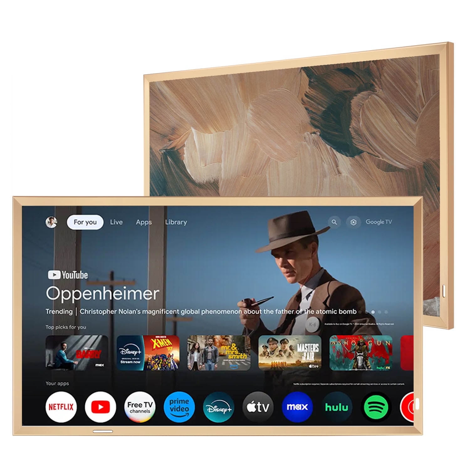 Soulaca 43 inch Smart Mirror TV with Goo-gle System, Waterproof Golden Frame, Atsc Wall-Mounted Bathroom Fireplace Kitchen Mirror Display