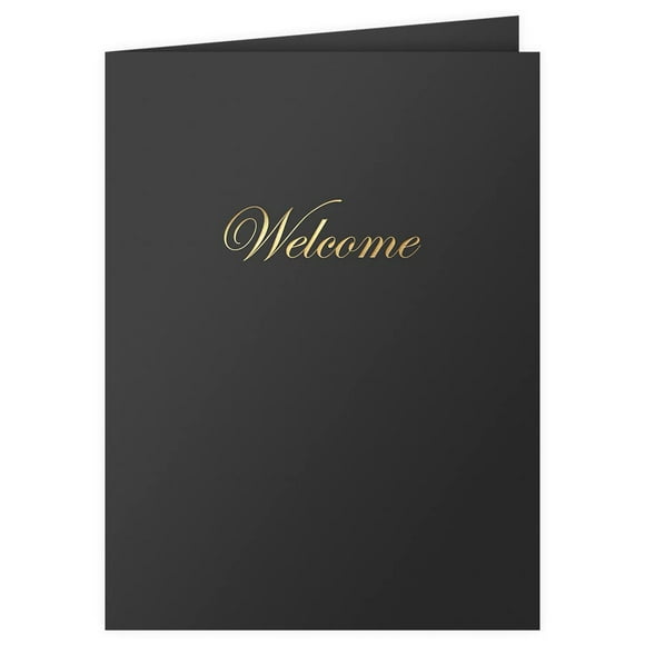 The Gallery Collection, 25 Count, Black, Welcome Pocket Folders, Gold Foil Stamped, for HR Professionals (9 x 12)