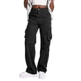 thumbnail image 1 of Pantalones cargo Prolriy para mujer, otoño e invierno, nuevos, informales, versátiles, de cintura alta, holgados, para el trabajo, color negro, talla XXL., 1 of 5