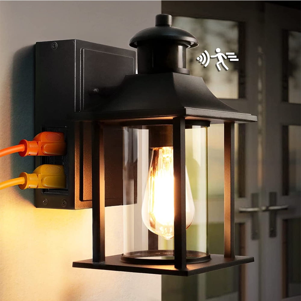 Dusk to Dawn Motion Sensor Outdoor Porch Light with GFCI Outlet