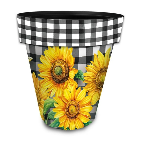 Briarwood Lane Checkered Sunflowers Decorative Large Planter