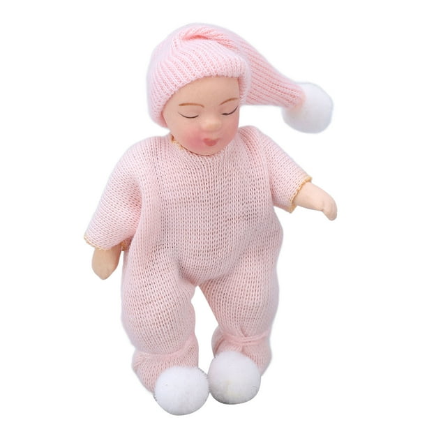 Figura de recién nacido en miniatura de muñecas, bebé de porcelana de dollhouse 1:12 Suéter rosa a escala para escritorio