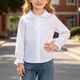 thumbnail image 2 of Posijego Girls Dress Shirts Ruffled Button down Long Sleeve Shirts School Uniform Tops Collared Formal Shirts 2-13 Years, 2 of 9